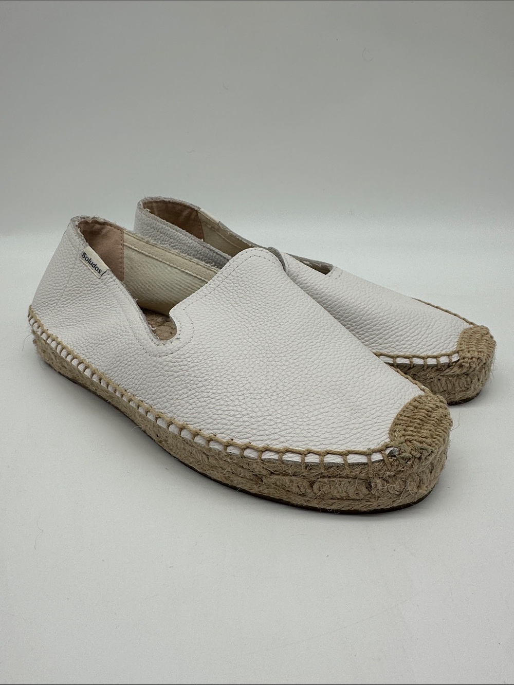 Soludos Cream Leather Espadrille Platform Slip-On - Picture 1 of 9